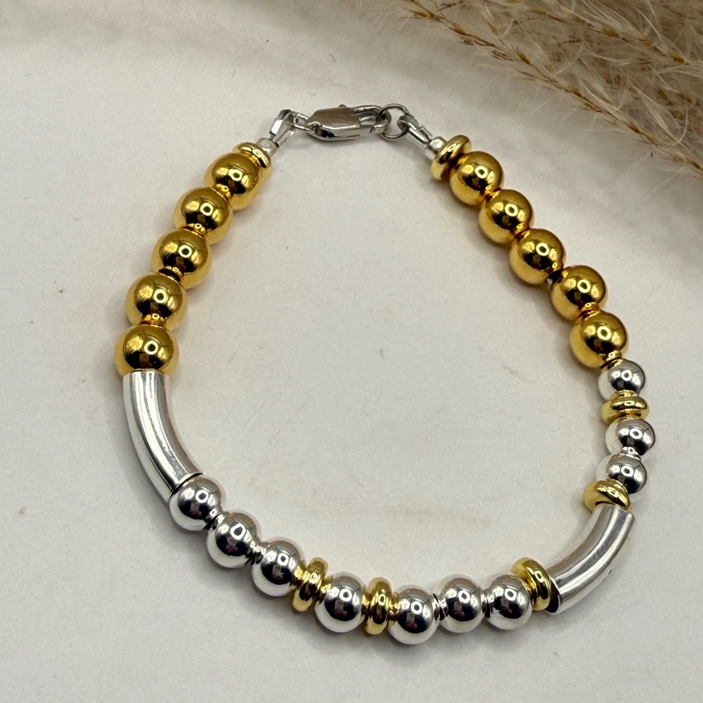 Gold and Silver Beaded Bracelet “BESTIE” coded